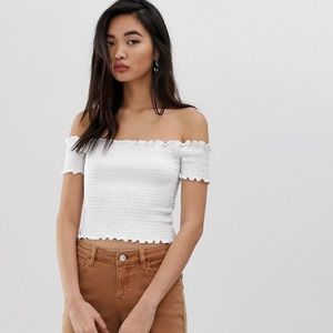 stradivarius off the shoulder crop top
